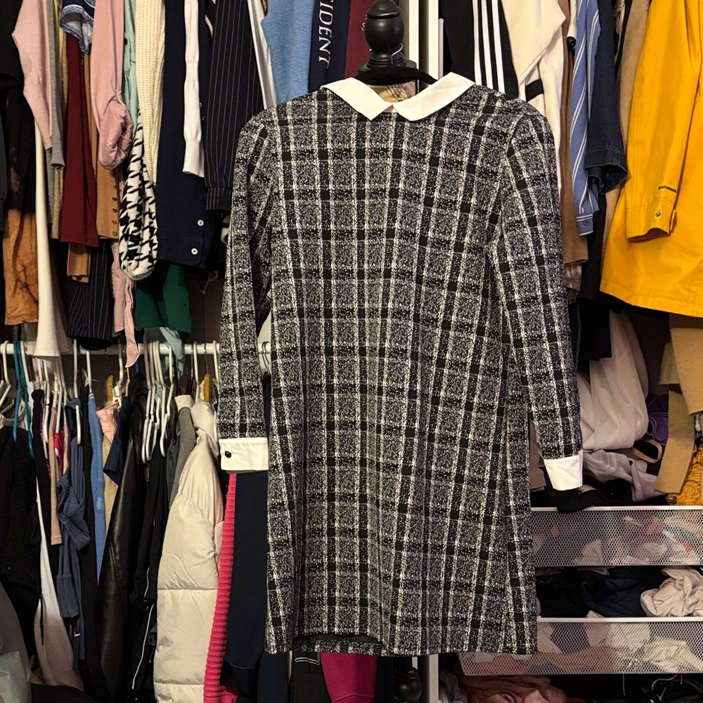 Primark Black and White Checkered Long Sleeve Dress
